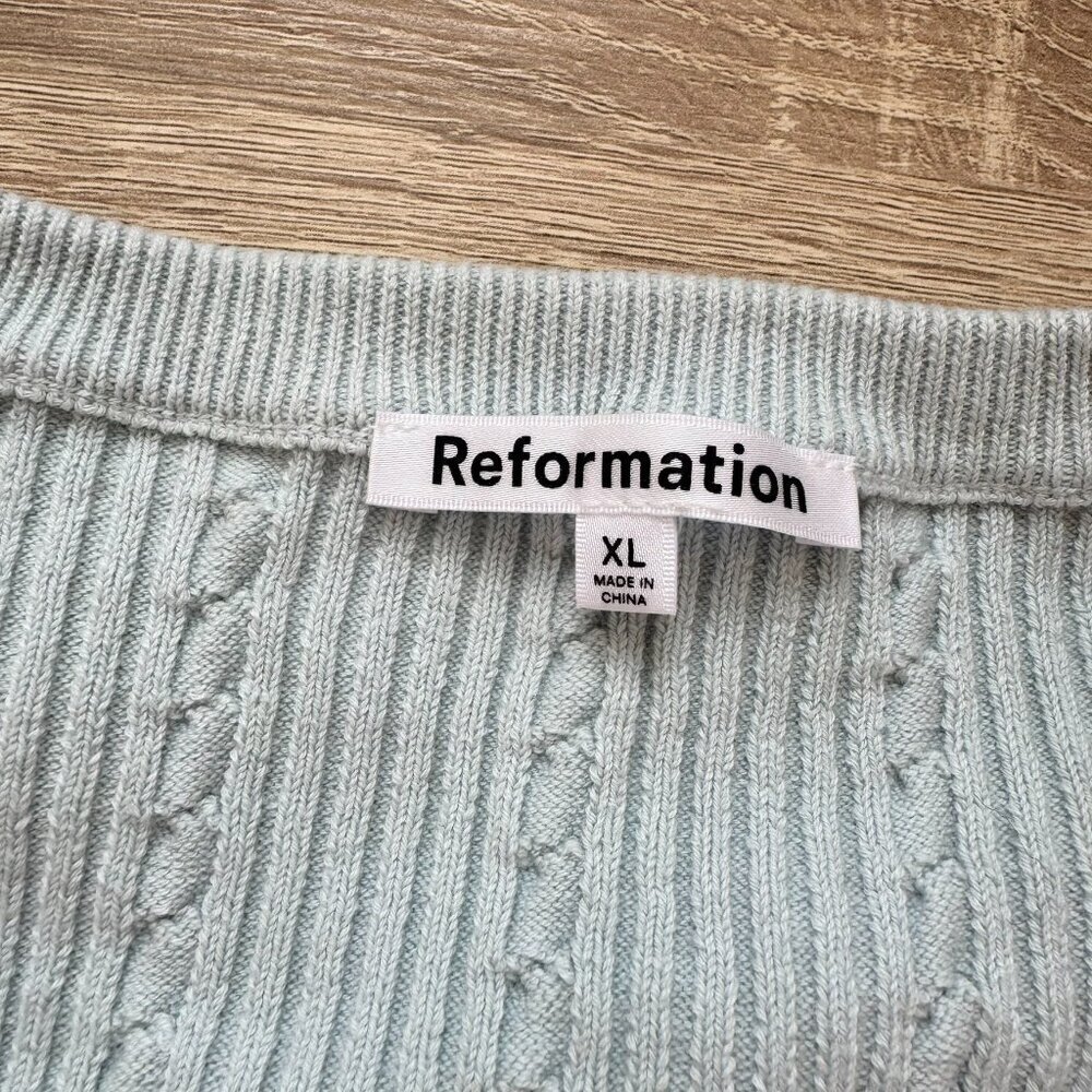 Reformation Natalie Cable Knit Cotton Cardigan Sweater Light Blue XL - Picture 7 of 15